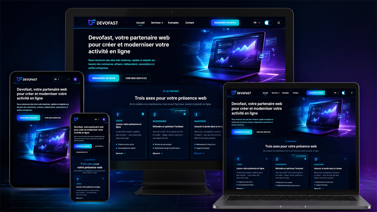 Aperçu Devofast sur ordinateur, tablette et mobile